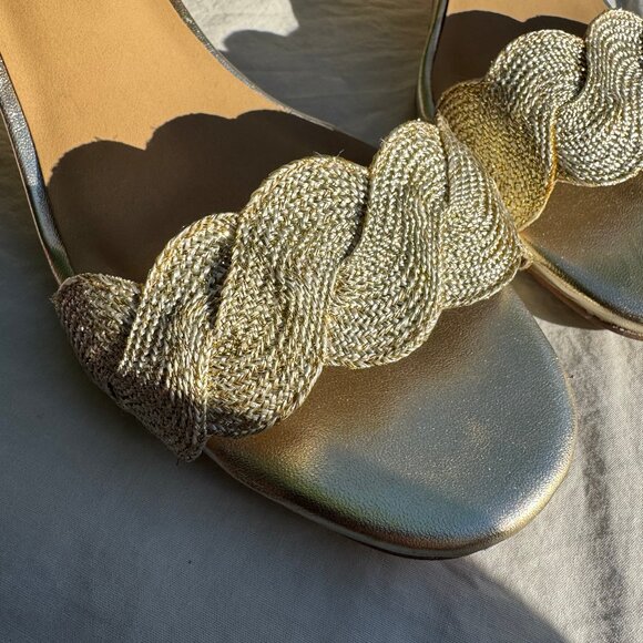 Vaneli ‘Lettie’ Gold Beige Platinum Weave Block Heel Sandals - Picture 6 of 13